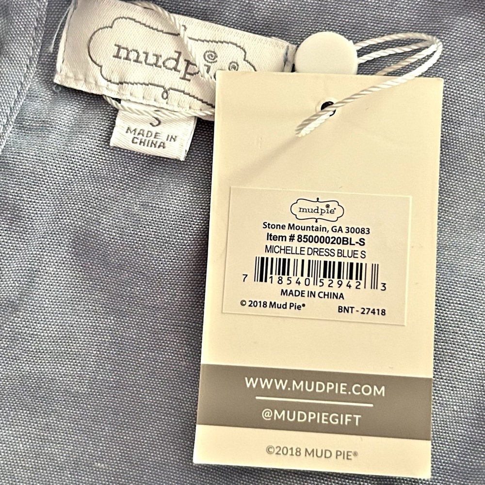 NWT Mud Pie Michelle Dress with Embroidery Sleeves SZ Small in Blue - Picture 6 of 7
